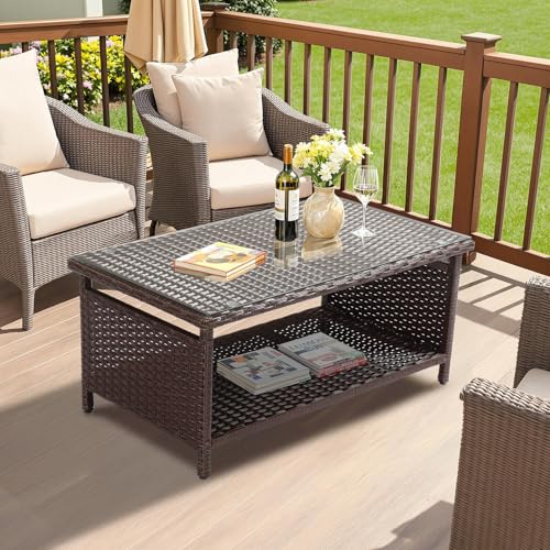 Brown Wicker Coffee Table with Storage F3705