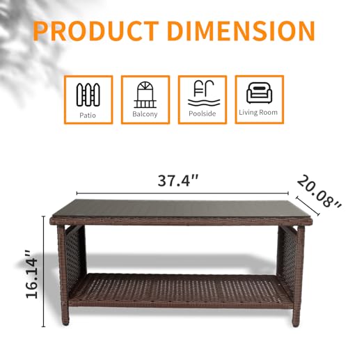 Brown Wicker Coffee Table with Storage F3705