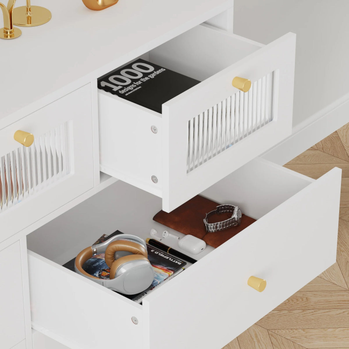 White 7 Drawer Glass Dresser P88622