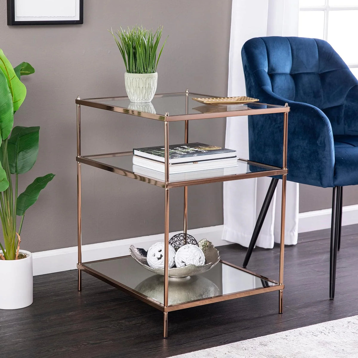 Mirrored 3-Tier Side Table Y5365