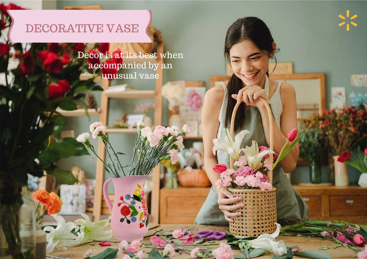 Hand-Painted Floral Stainless Steel Pink Water Pitcher E78158