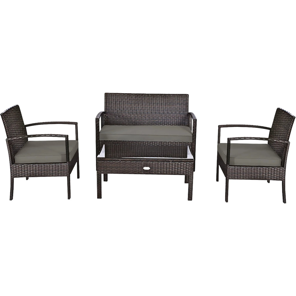 4 Pc Outdoor Patio Rattan Furniture Set Cushioned Sofa Coffee Table O686