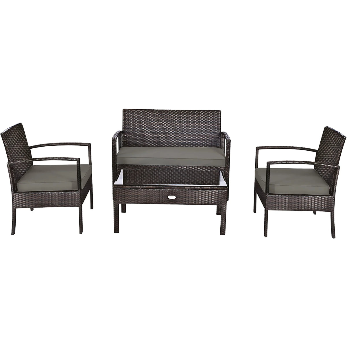 4 Pc Outdoor Patio Rattan Furniture Set Cushioned Sofa Coffee Table O686