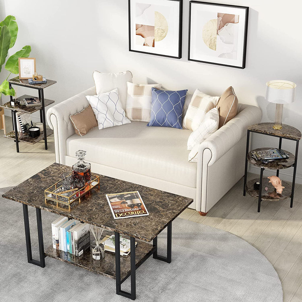 Faux Marble Coffee Table Set of 3 with Metal Legs Y243130