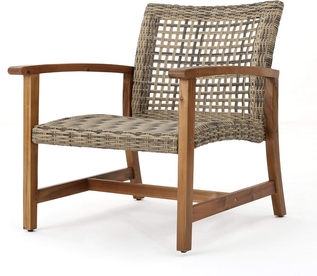 Natural Stained Grey Wicker Club Chairs with Acacia Wood Frame, 2-Pcs Set M655