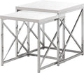 Glossy White Chrome Metal Nesting Table Set 2 Pcs R699