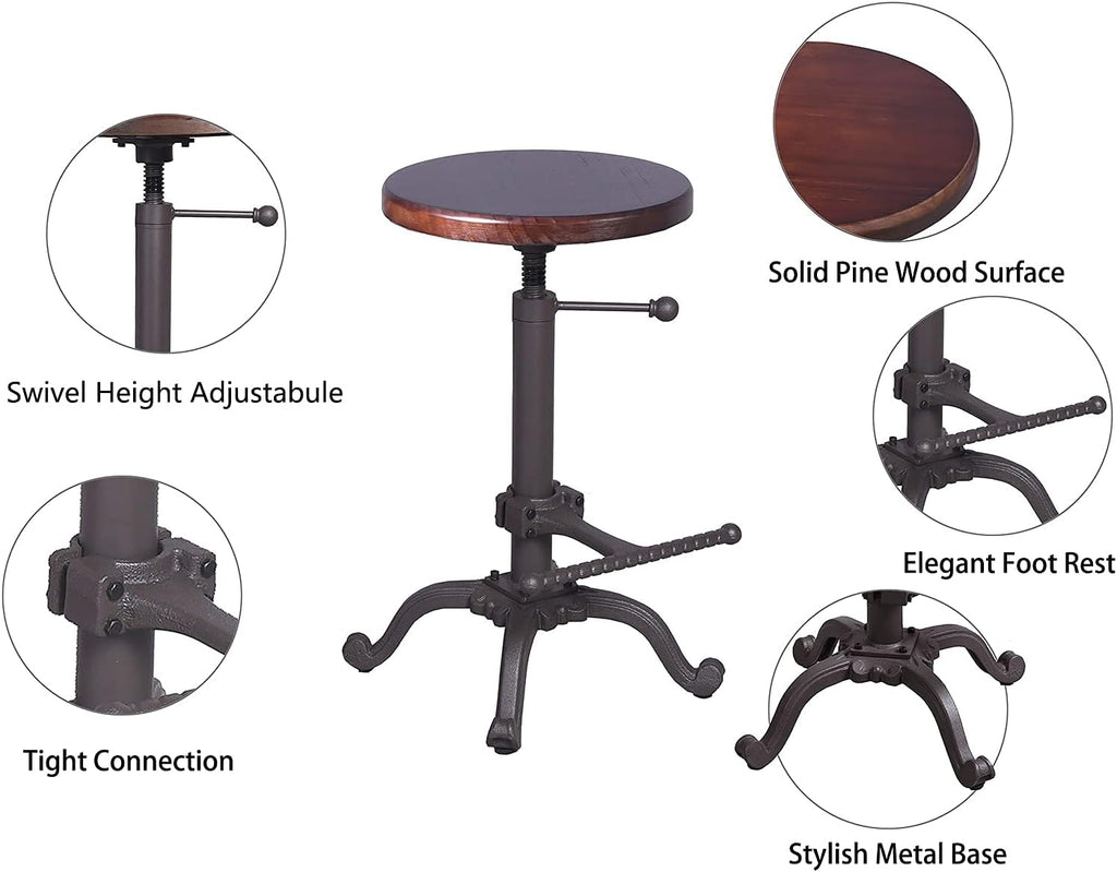 Rustic Swivel Adjustable 22-26 Bar Stool N521