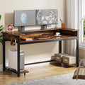 Black Rustic Brown Computer Desk with Monitor Stand W4477