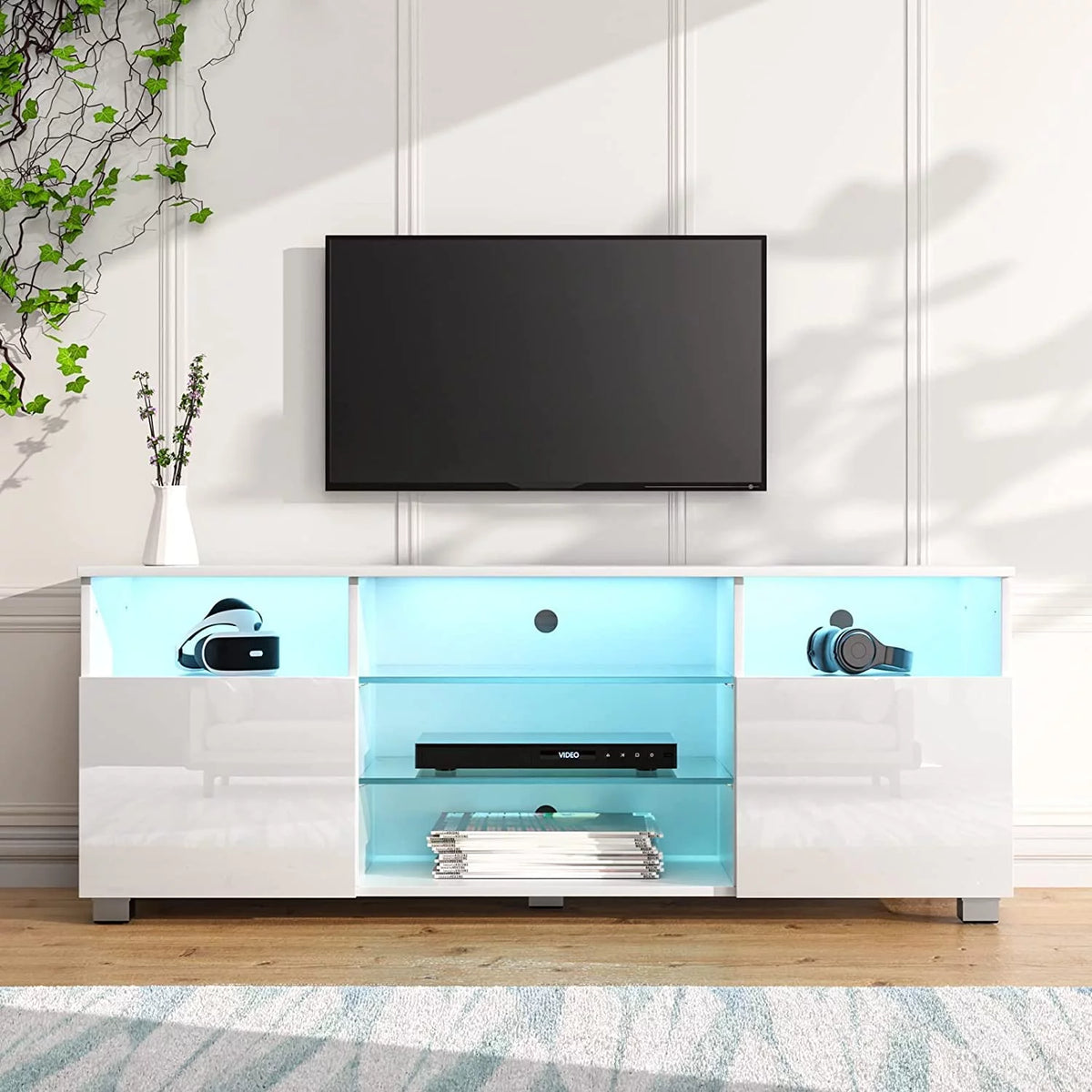 Black LED TV Stand with Glossy Cabinets W7795