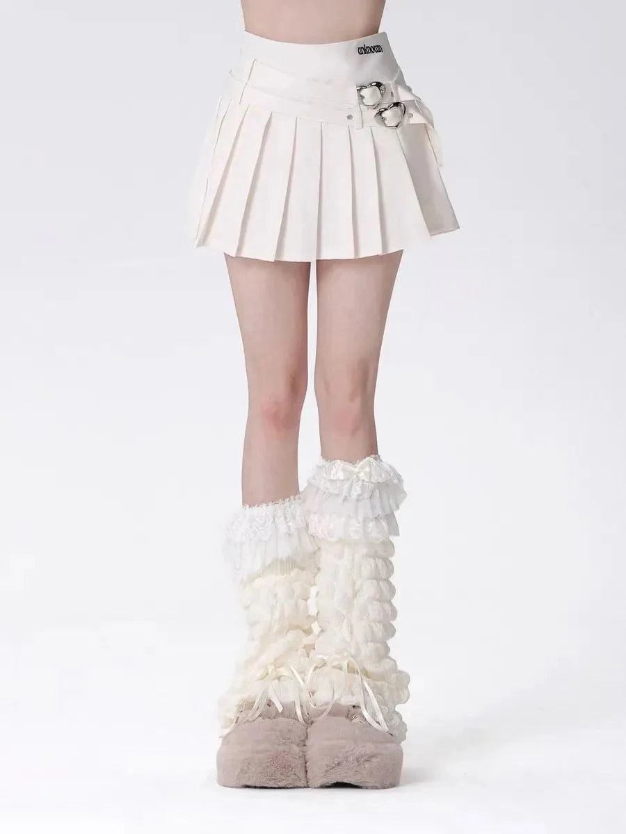 Pleated Heart Buckle Skirt N900