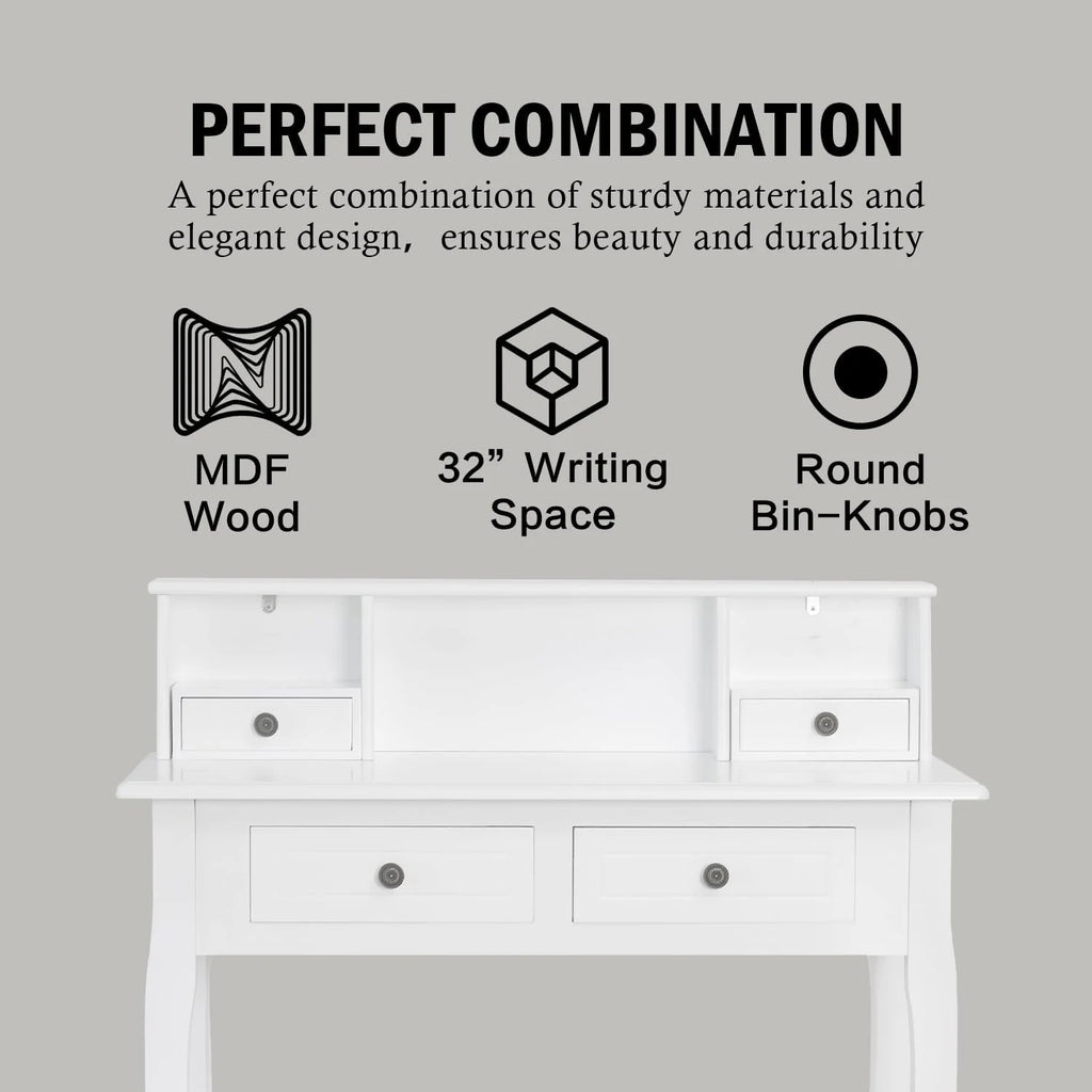 White 32 Inch Writing Desk with Storage Drawers P37343