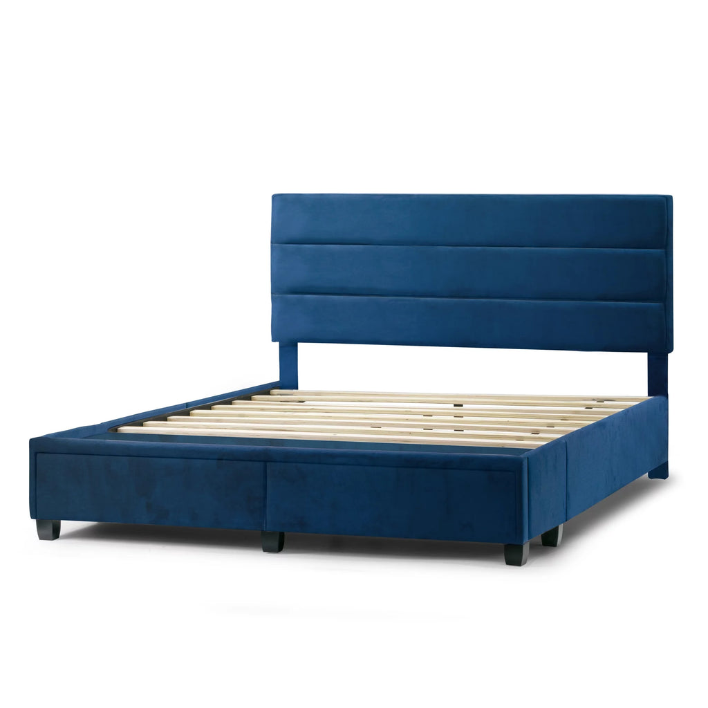 Blue Fabric Queen Bed with Two Storage Drawers U84067