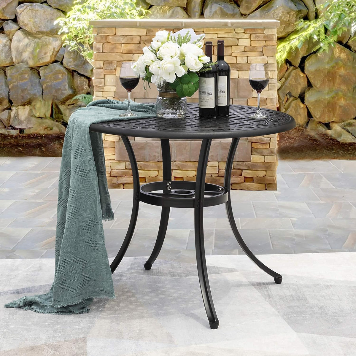36 Inch Cast Aluminum Round Patio Table with Umbrella Hole L487