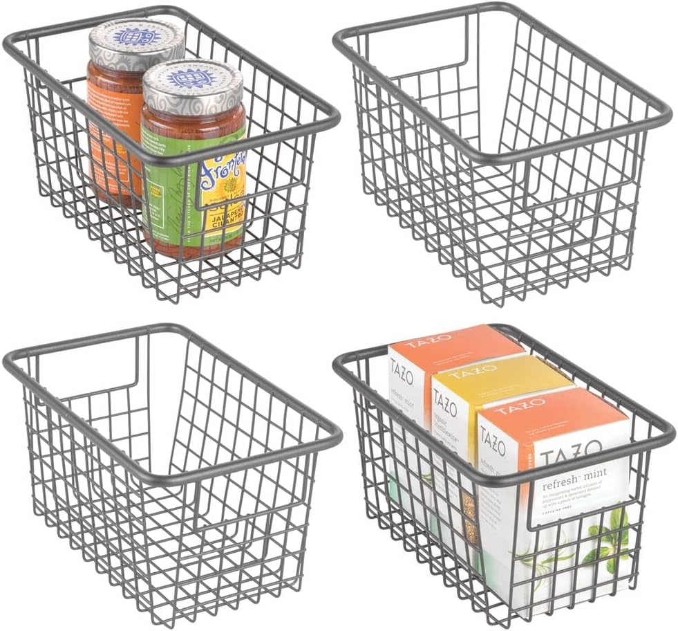 Metal Wire Storage Organizer Bin Basket with Handles, 4 Pack U62617