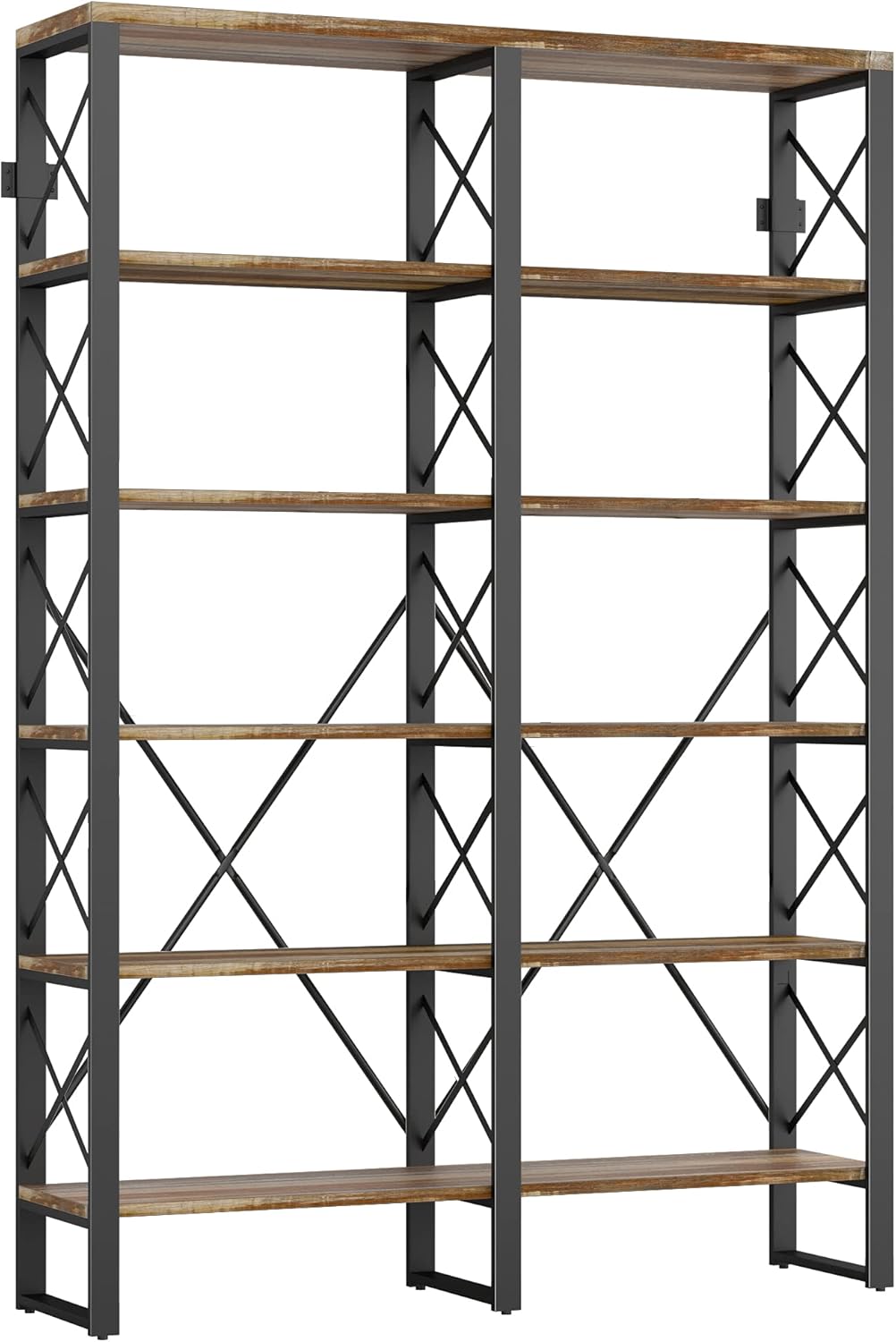 Double Wide 6-Tier Wood and Metal Bookshelf O532