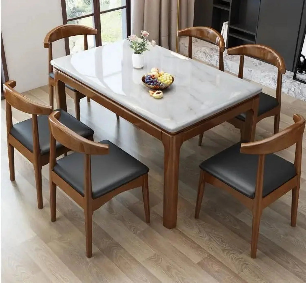Wooden Marble Dining Table and Chairs Set Q54576