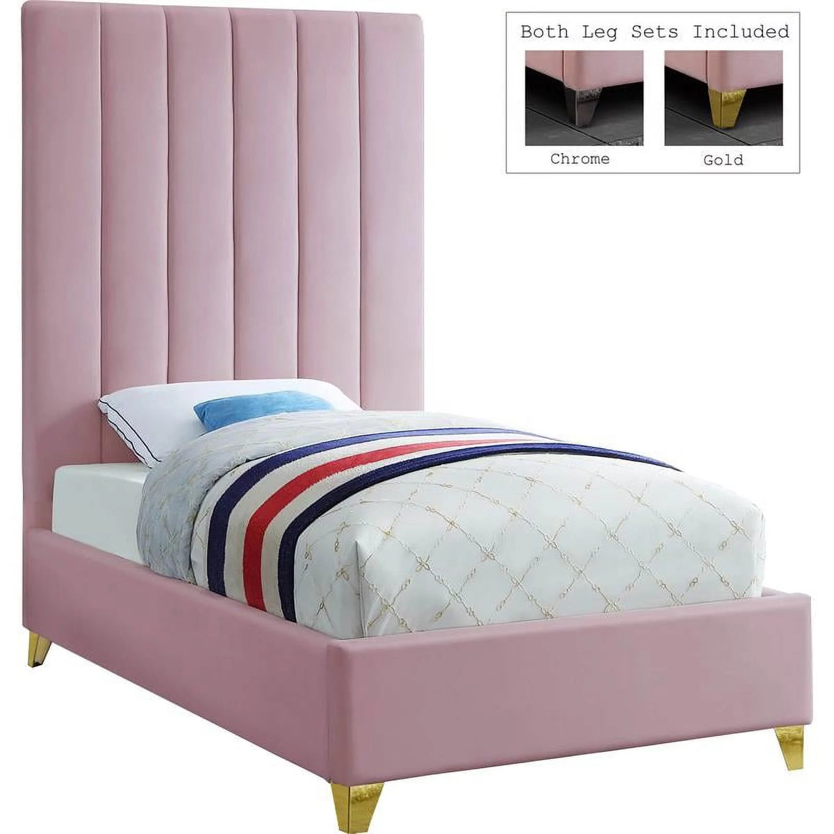 Twin Pink Gold Wood Platform Bed S9455