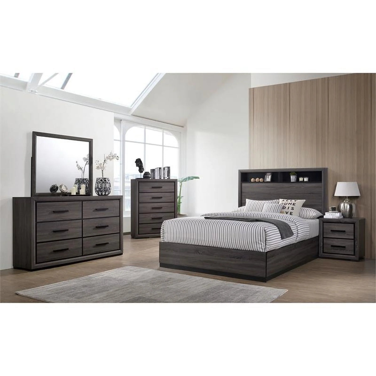 Gray Wood California King Storage Panel Bed D23399