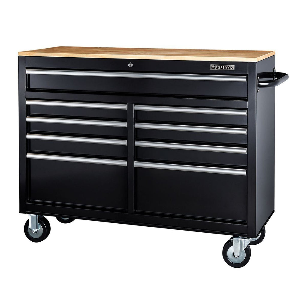Black 9-Drawer Mobile Storage Cabinet with Solid Wood Top D2661