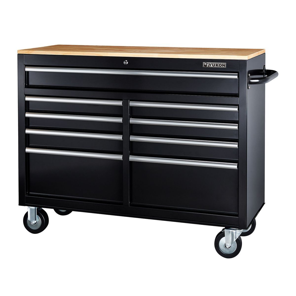Black 9-Drawer Mobile Storage Cabinet with Solid Wood Top D2661
