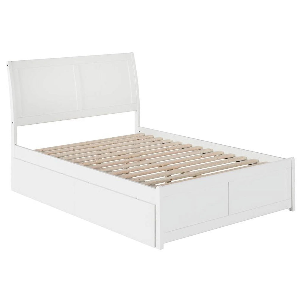 White Solid Wood Full Storage Platform Bed O2607