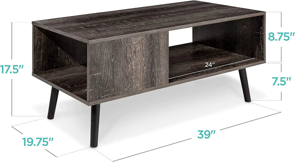 Mid-Century Modern Wooden Coffee Table with Open Storage Shelf B947