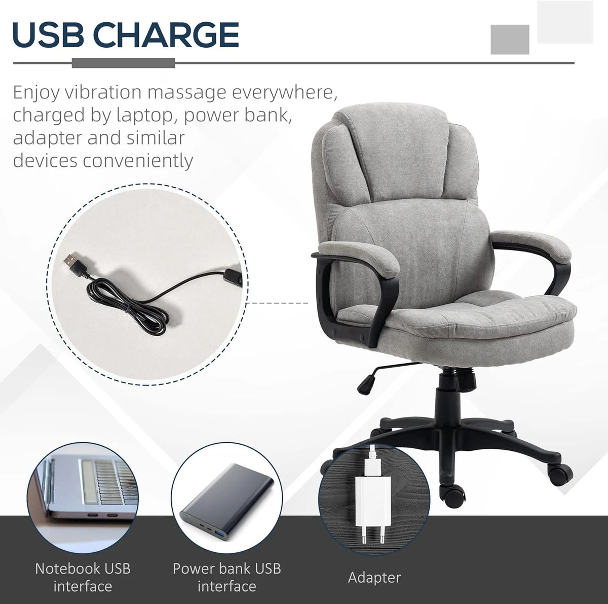 Gray Massage Office Chair with USB Power D84532
