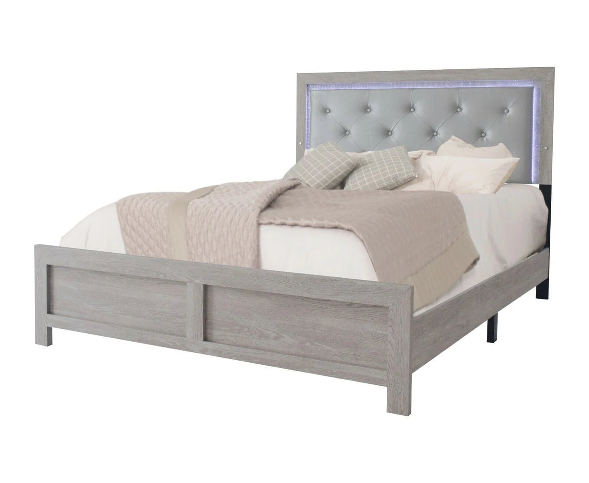 King Size PU Upholstered LED Headboard Panel Bed N452