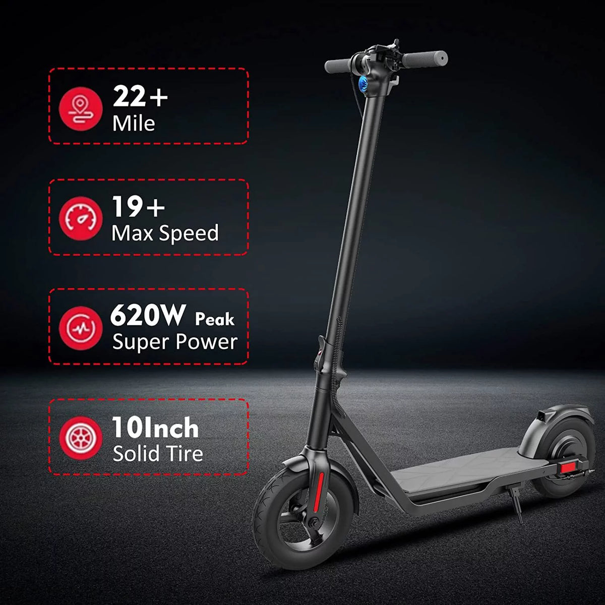 Electric Scooter 450W Motor 22 Miles Range 19MPH 10in Solid Tires Folding X90496