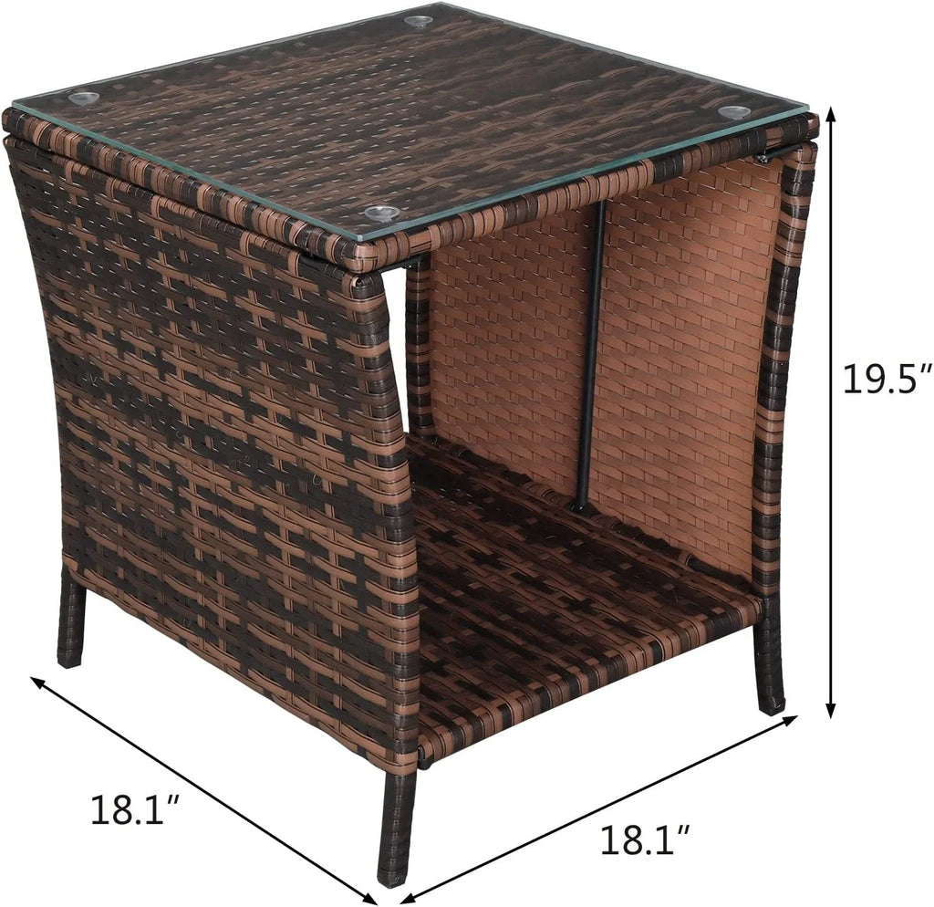 Rattan Side Table with Glass Top Storage E622