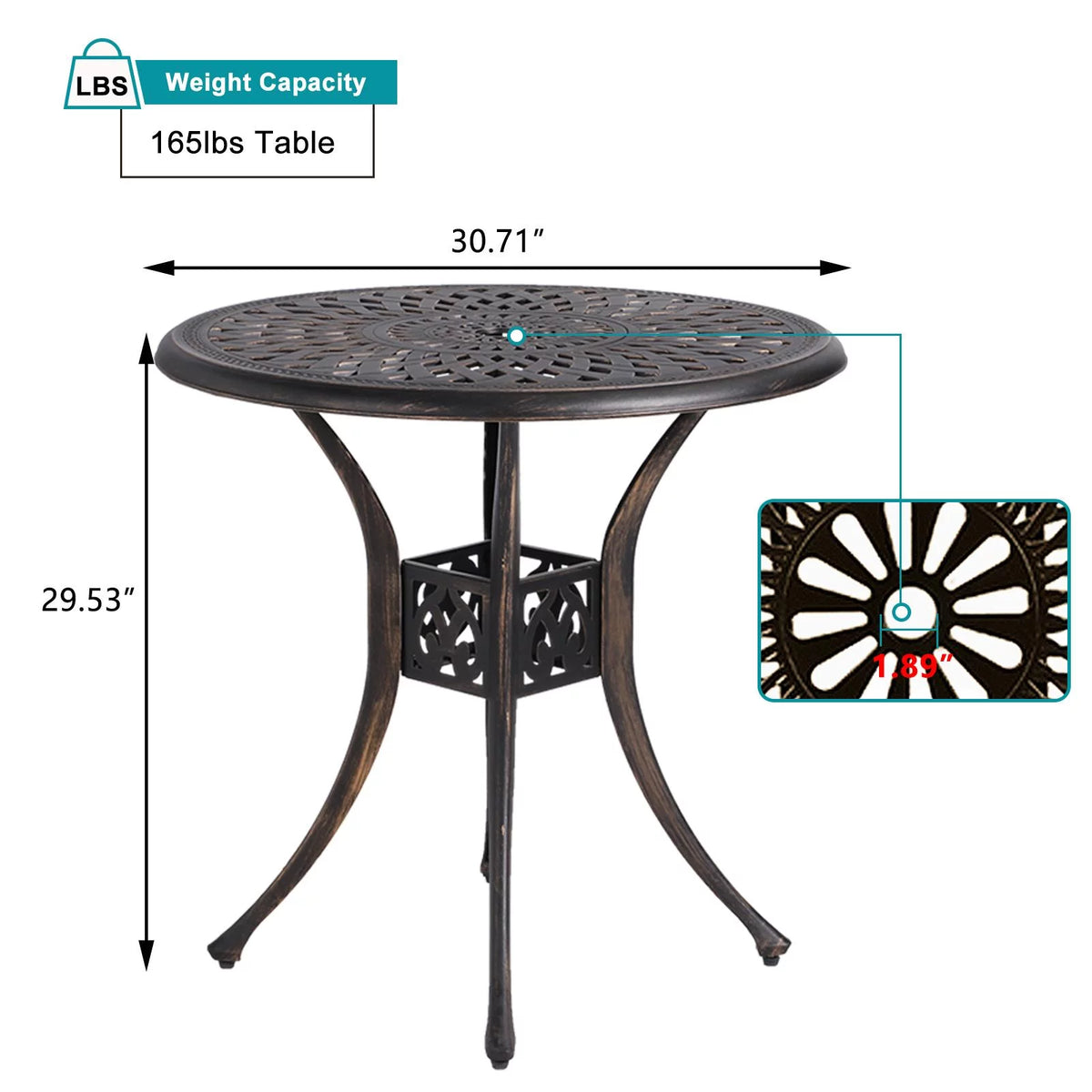 Cast Aluminum Round Dining Table with Umbrella Hole X7861