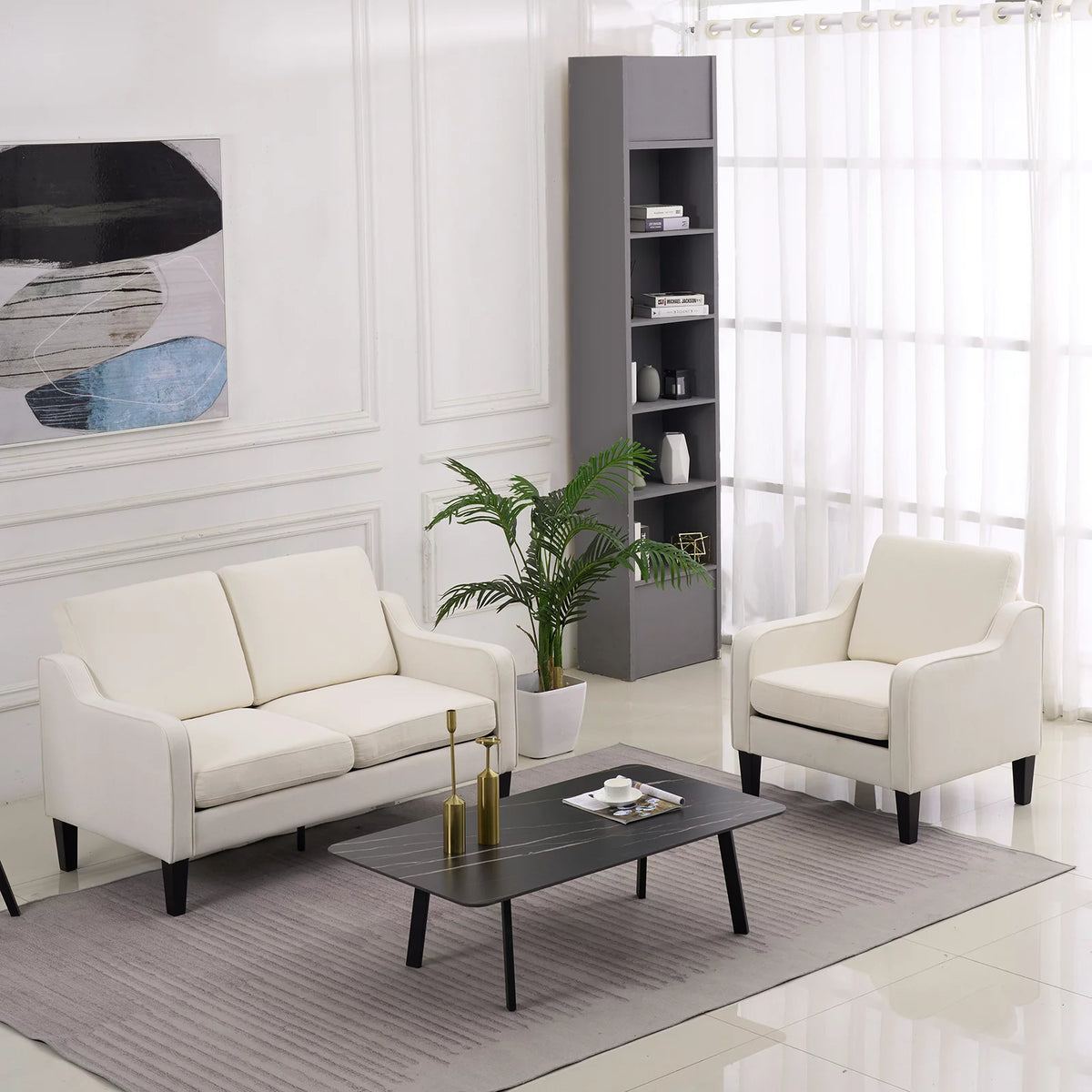 Beige Mid-century Modern Loveseat Y9896