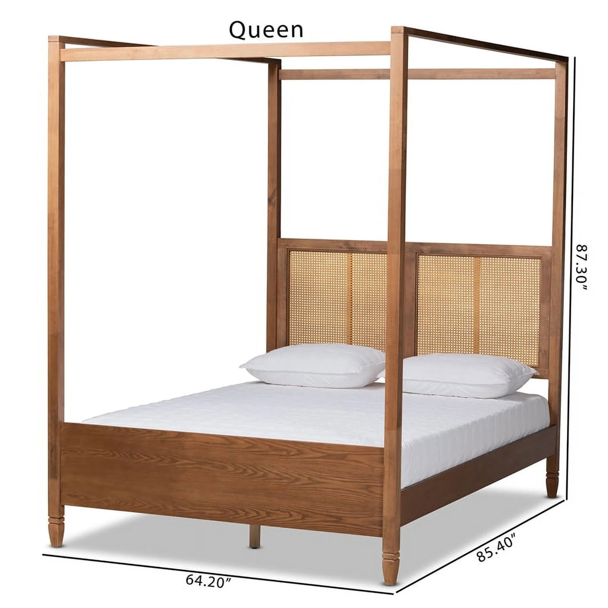 Brown Finished Wood Queen Size Canopy Bed D196