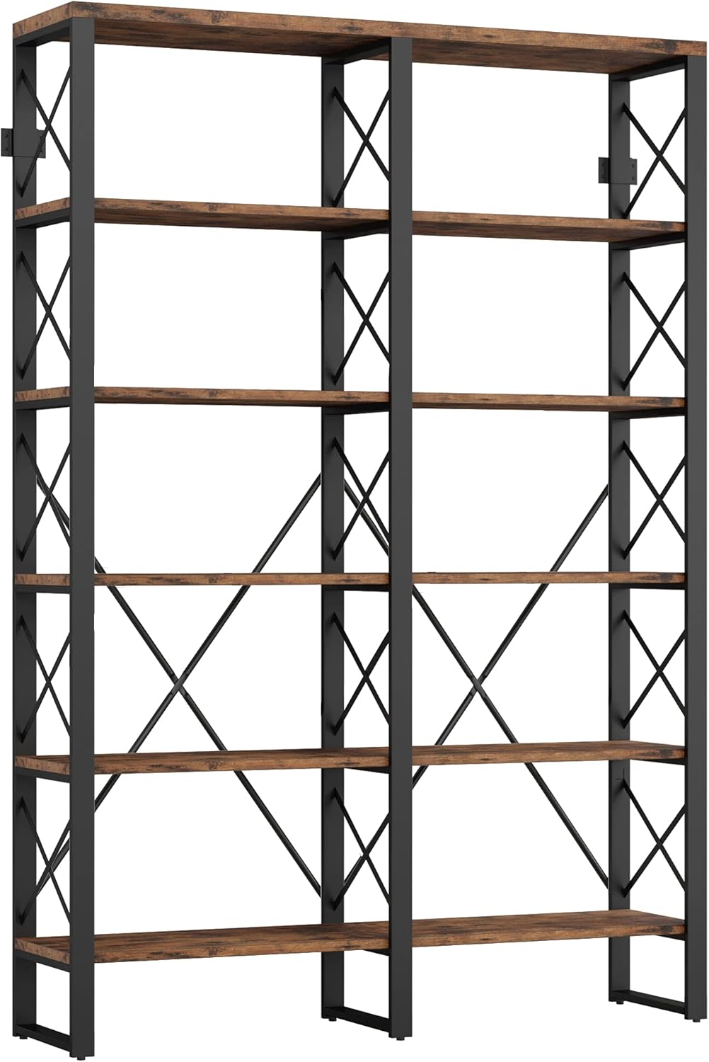 Double Wide 6-Tier Wood and Metal Bookshelf O532
