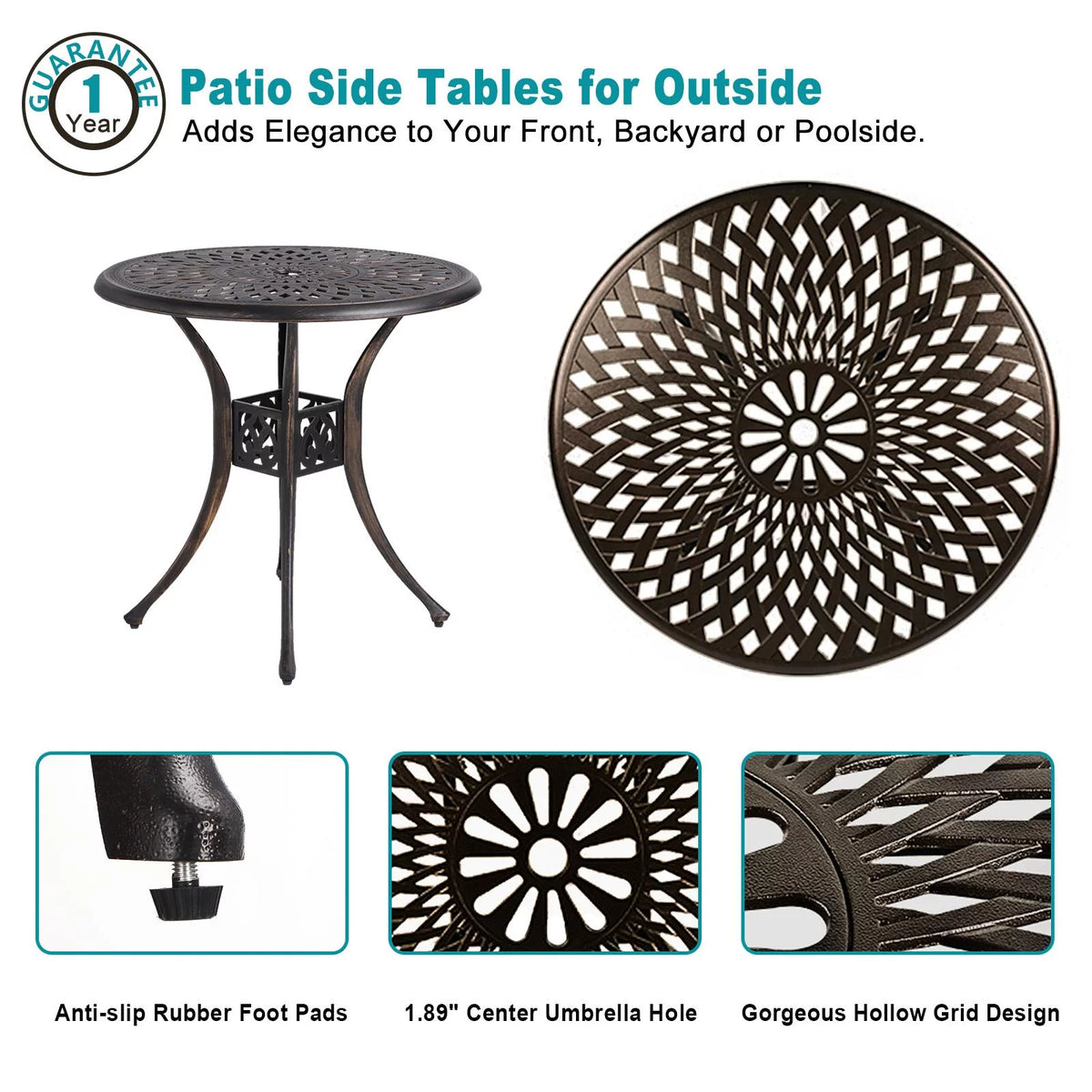Cast Aluminum Round Dining Table with Umbrella Hole X7861