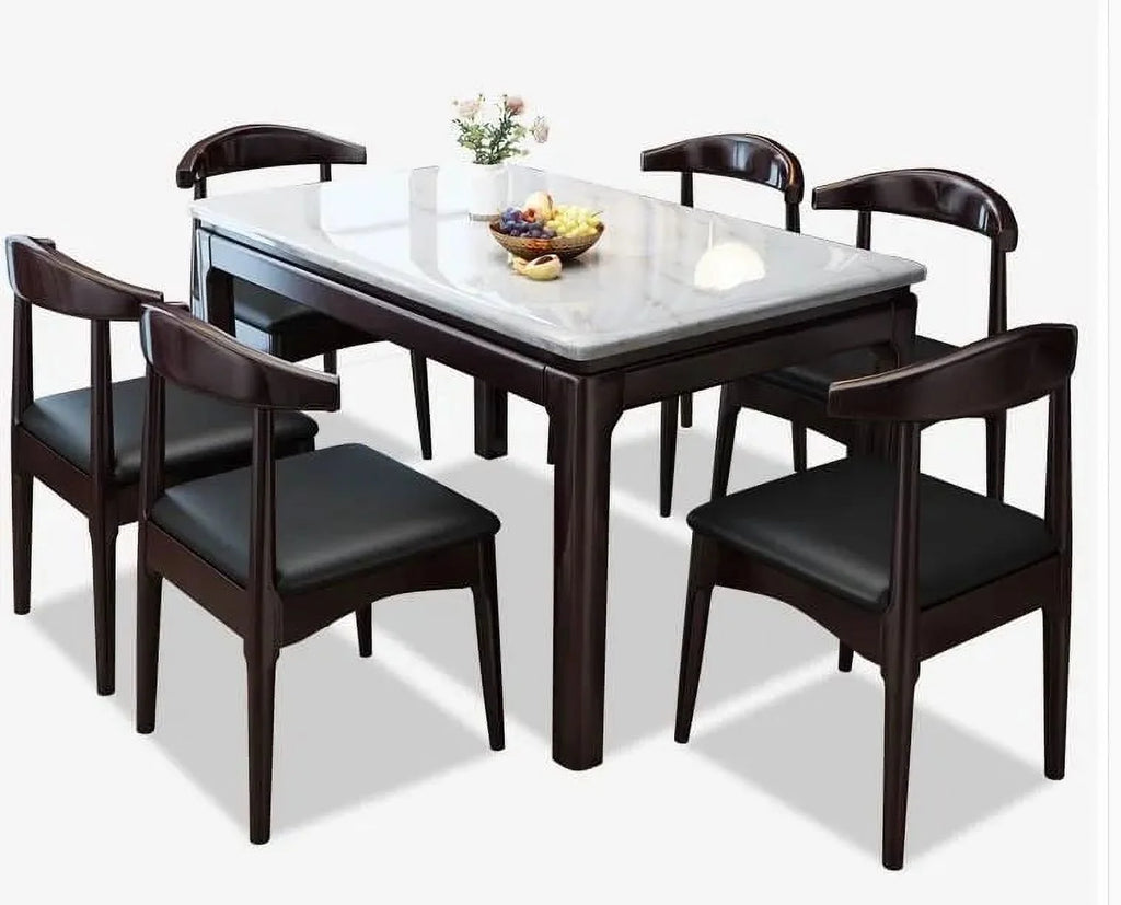 Wooden Marble Dining Table and Chairs Set Q54576