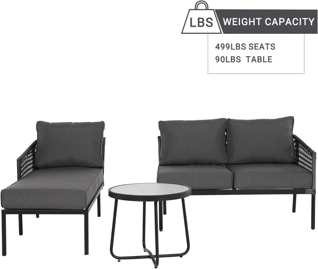 3-Piece All-Weather Wicker Sectional Sofa Set with Cushions J54599