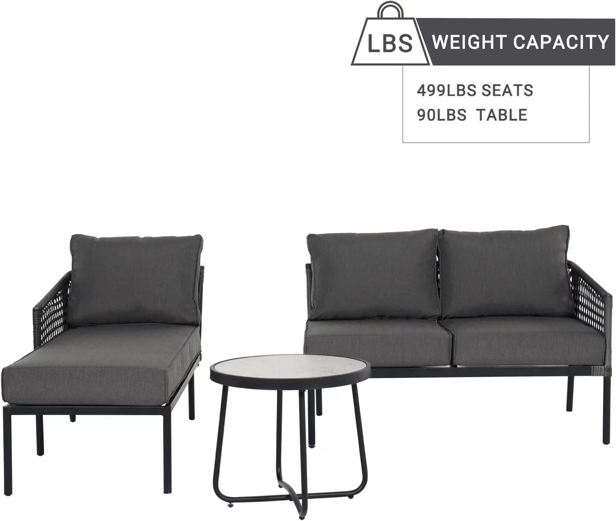 3-Piece All-Weather Wicker Sectional Sofa Set with Cushions J54599