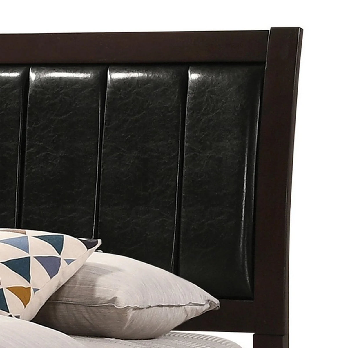 Twin Size Black Leather Upholstered Panel Bed Q475559