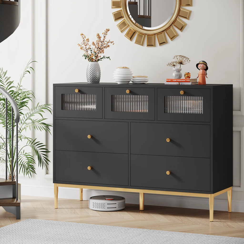 White 7 Drawer Glass Dresser P88622