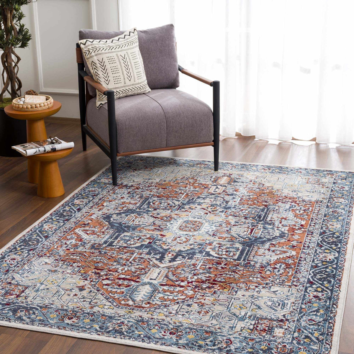 Blue Terra Cotta Cream Persian Area Rug G502518