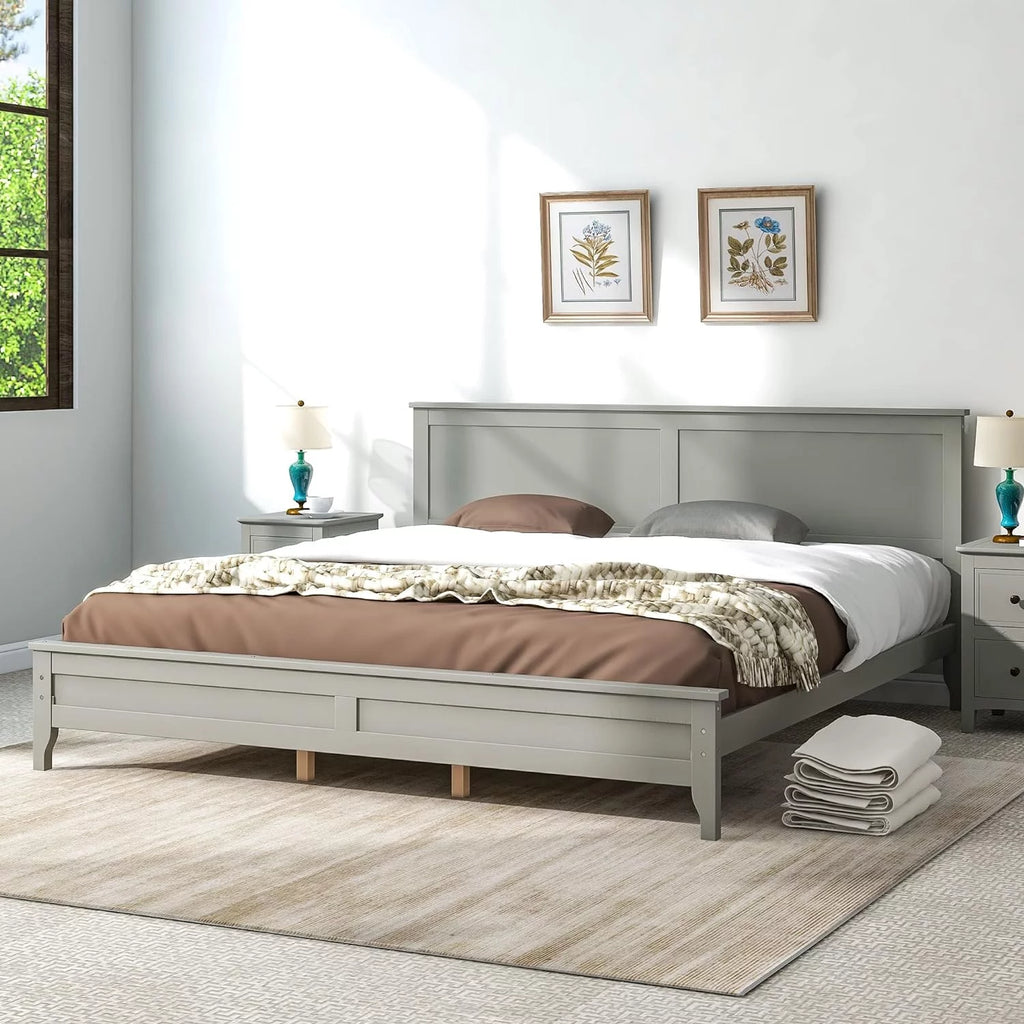 Pine King Size Solid Wood Platform Bed Frame with Headboard K5249