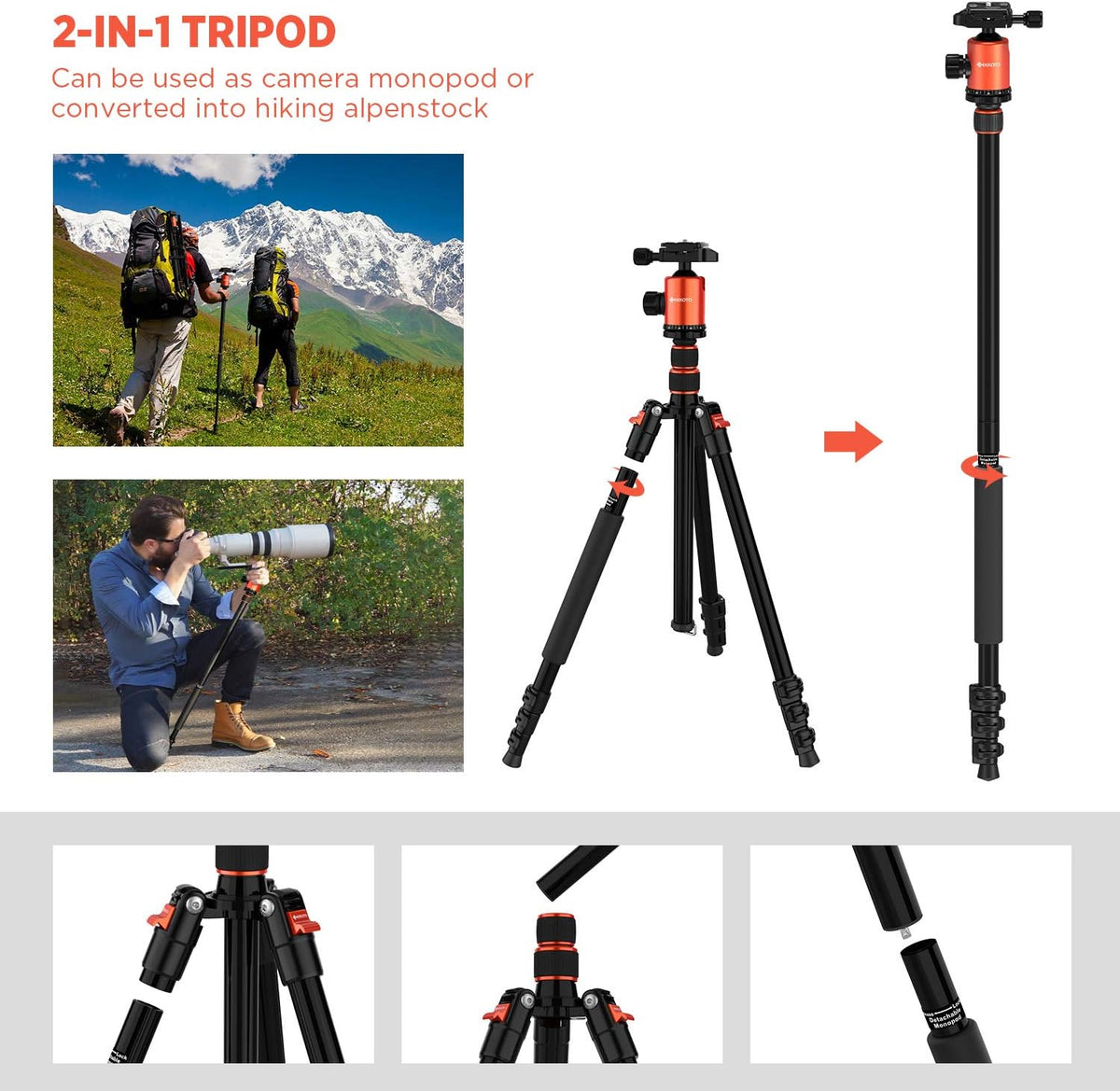 77’’ Aluminum Camera Tripod with 360 Degree Ball Head L225