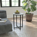 Modern End Table with Black Metal Frame and White Laminate Top L2478