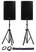 15" 1300W Powered PA Speakers with Stands and Bag A126