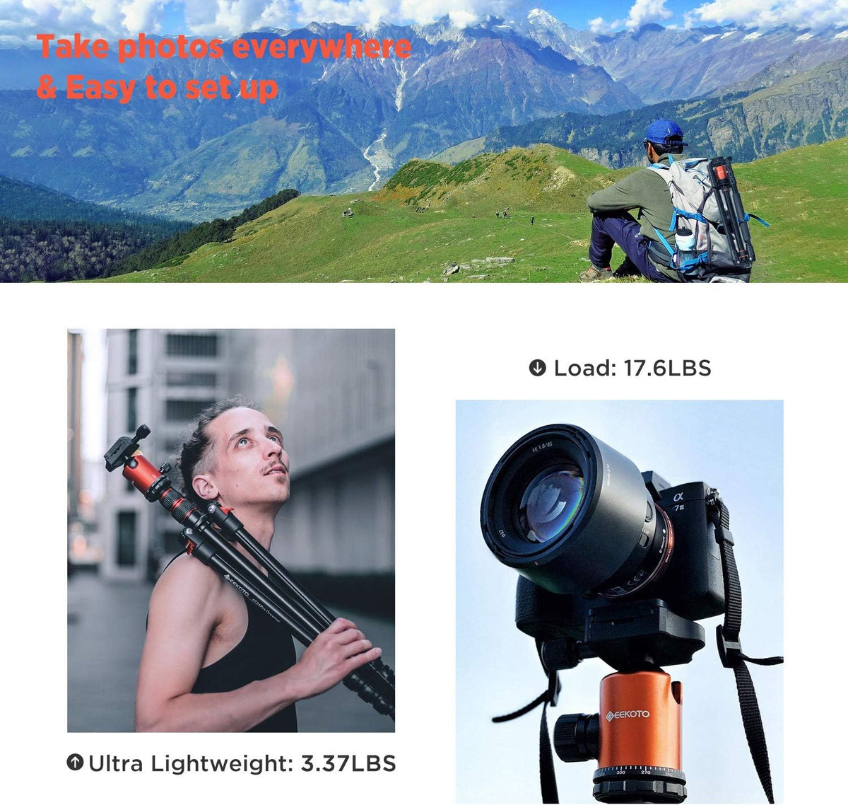 77’’ Aluminum Camera Tripod with 360 Degree Ball Head L225