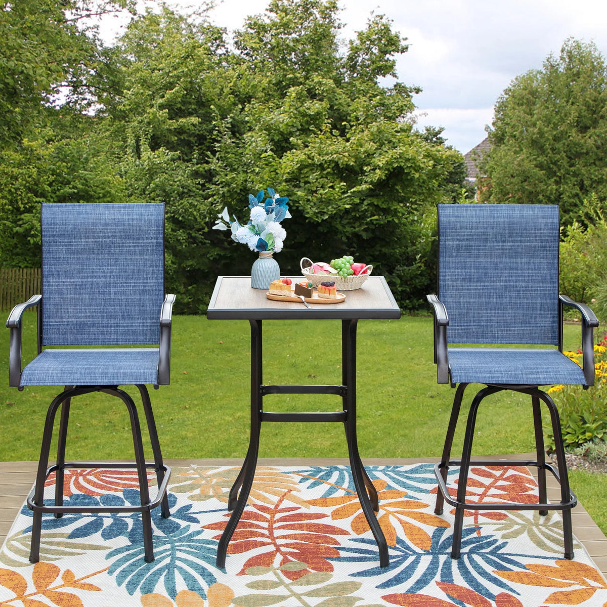 3 Pieces Outdoor Swivel Bar Stool Bistro Set Y720