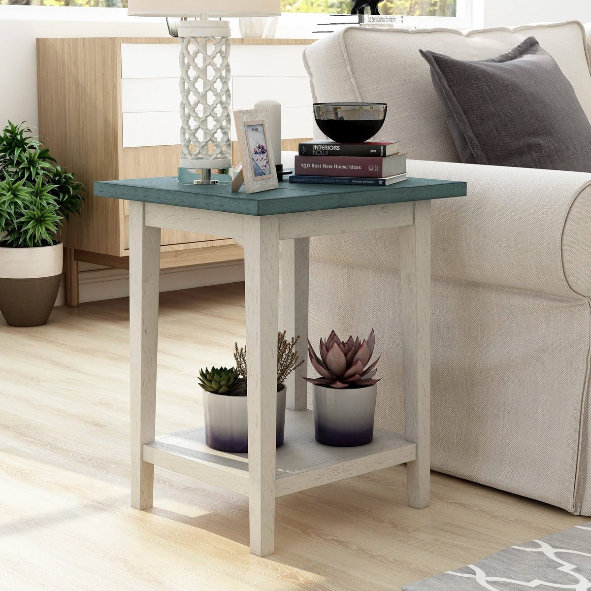 Rustic Open-Shelf Side Table J99928
