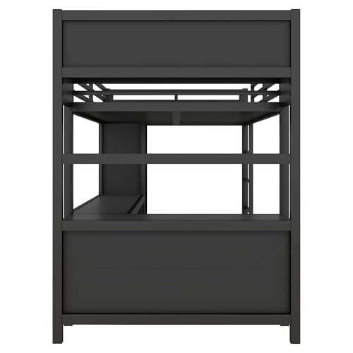 Metal Loft Bed with Wardrobe & L-Shaped Desk, White Queen A238158