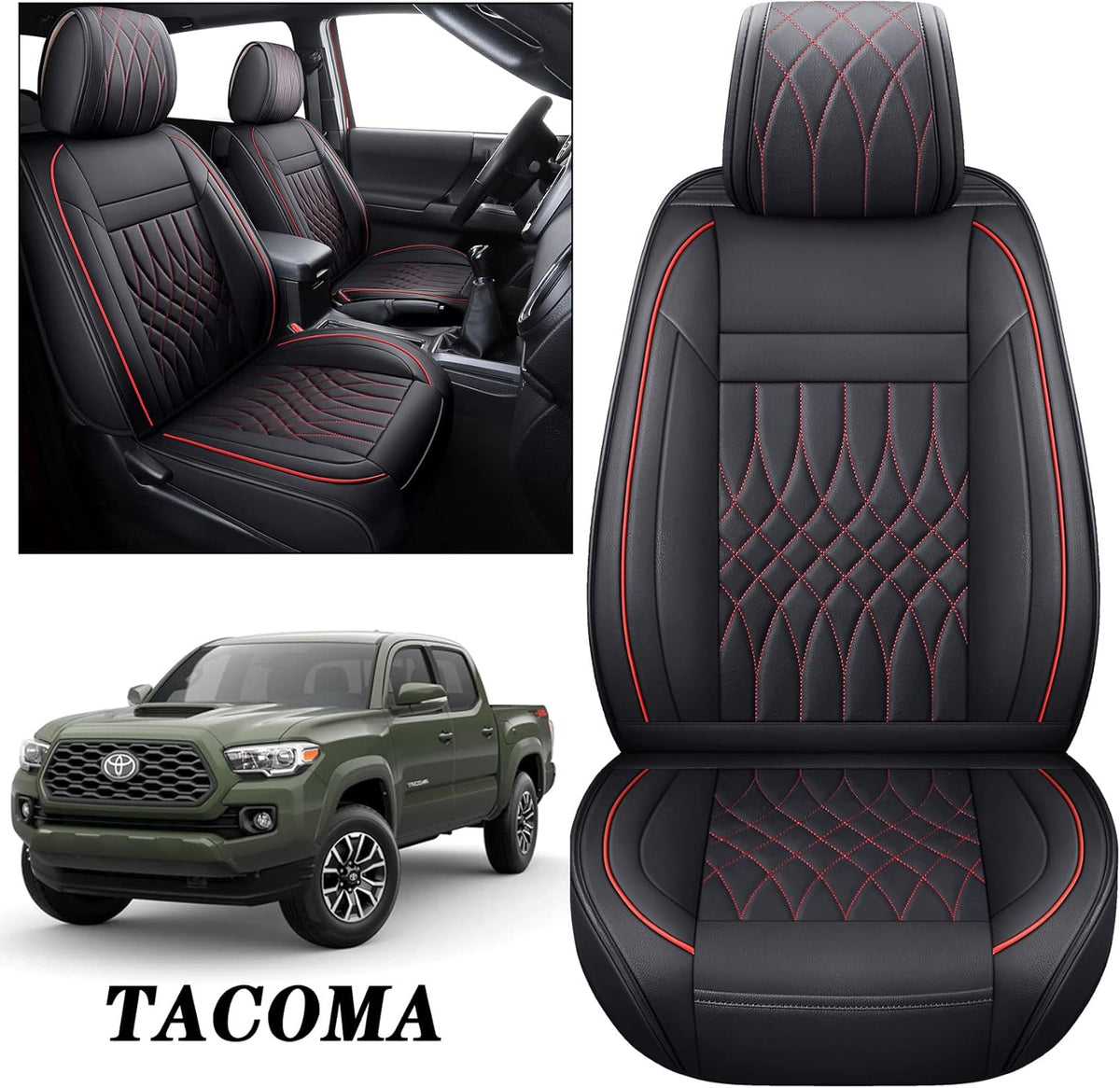 Toyota Tacoma Seat Covers 2005-2022 Crew Double Cab Pickup Airbag Compatible Black N65781